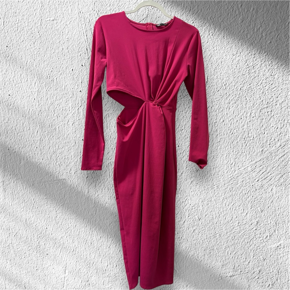 Zara Pink Wrap Tie Front Long Sleeve Dress